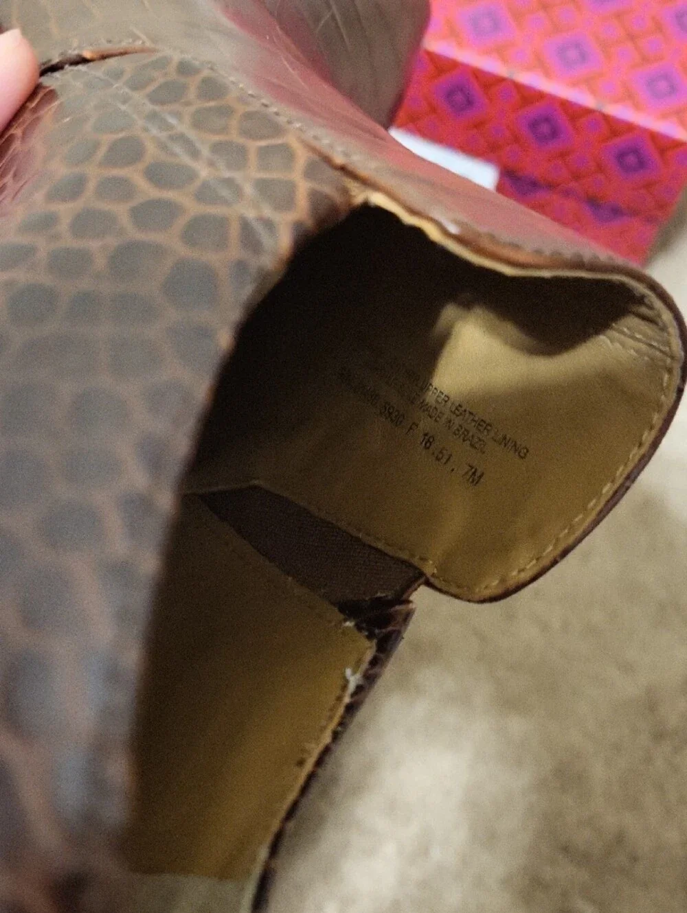 Tory Burch Croc-Embossed Brown Pointed Ankle Booties